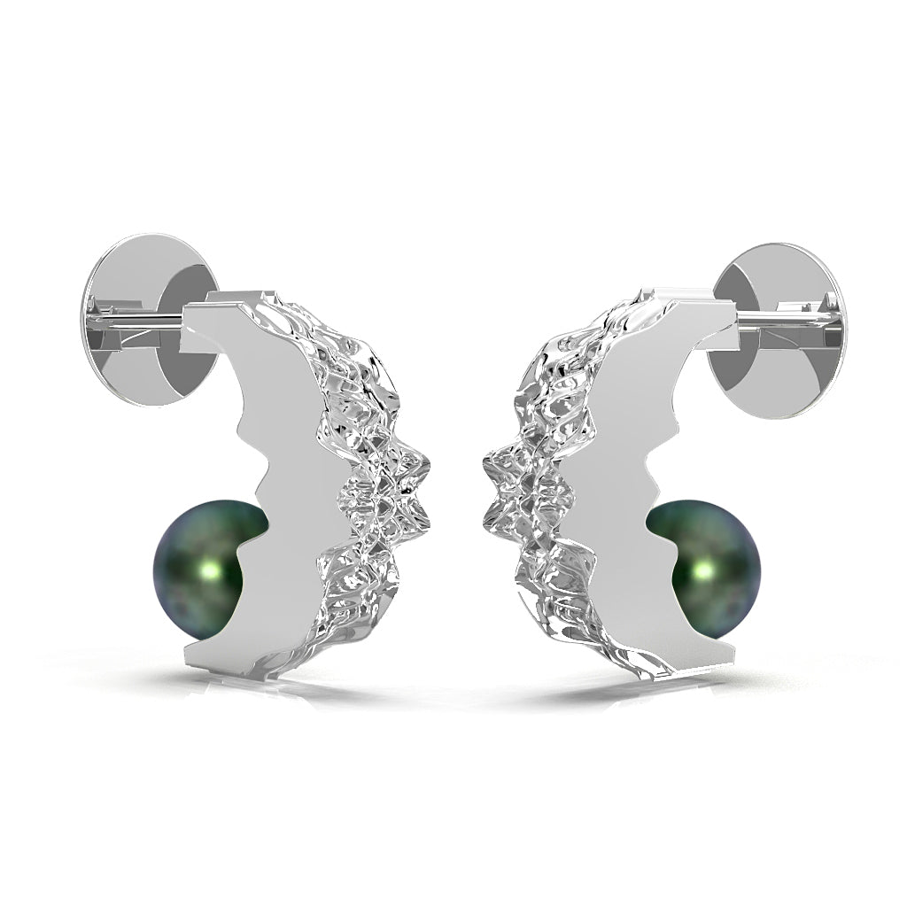 Nacre Fuctus - designové náušnice - s černou říční perlou 14kt au 10.86 g / ag 8.72 g - antonielecher