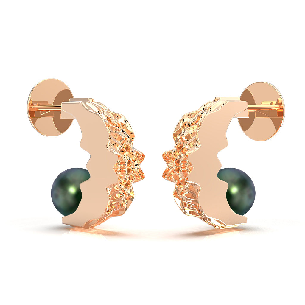 Nacre Fuctus - designové náušnice s černou říční perlou 14kt au 10.86 g / ag 8.72 g - pozlaceno - antonielecher