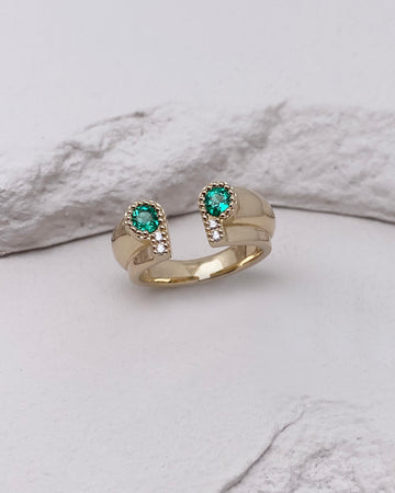 Zakázková výroba - zlatý 14kt prsten s Muzo smaragdy a brilianty - antonielecher
