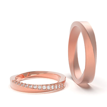Möbius - designové snubní prsteny s pavé brilianty - 14 kt růžové zlato cca 8.03 g - antonielecher