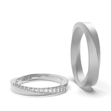 Möbius - designové snubní prsteny s pavé brilianty - 14 kt bílé zlato cca 8.03 g - antonielecher