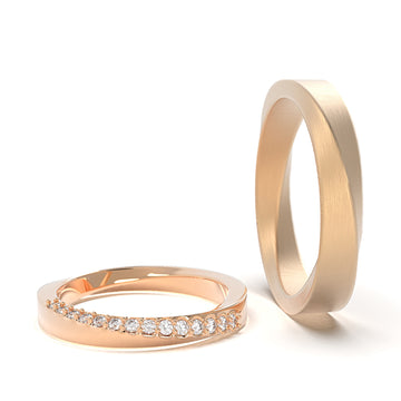 Möbius - designové snubní prsteny s pavé brilianty - 14 kt žluté zlato cca 8.03 g - antonielecher