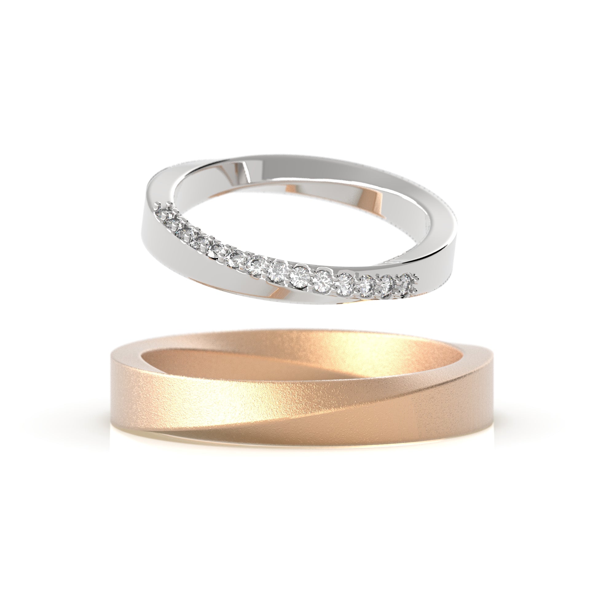 Möbius - moderní snubní prsteny s pavé diamanty