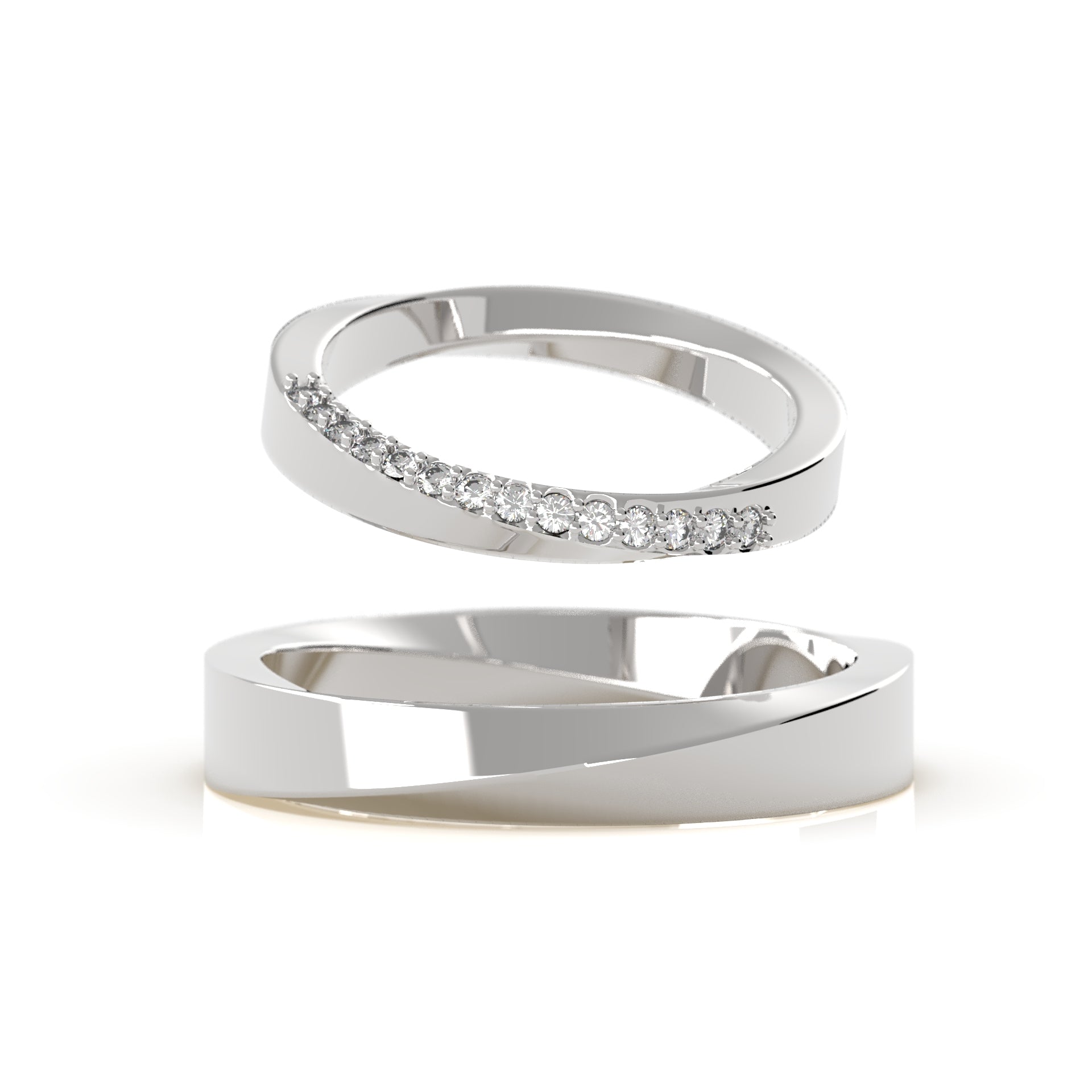 Möbius - snubní prsteny z bílého zlata s diamanty