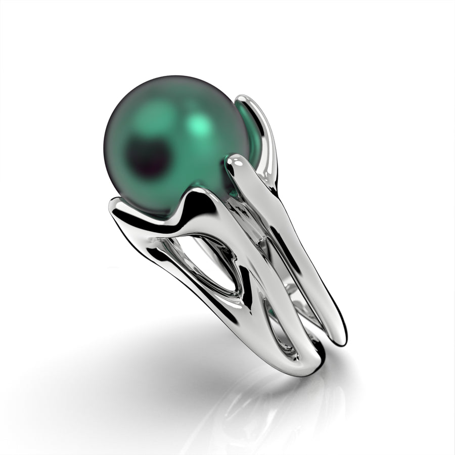 Radiozoa - designer ring with Tahiti sea pearl (AA ) - Au 585/1000 approx. 18.83 g 925/1000 ag approx. 15 g