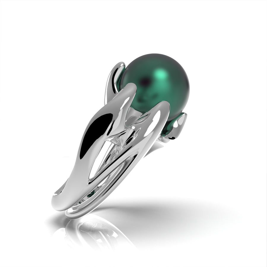 Radiozoa - designer ring with Tahiti sea pearl (AA ) - Au 585/1000 approx. 18.83 g 925/1000 ag approx. 15 g