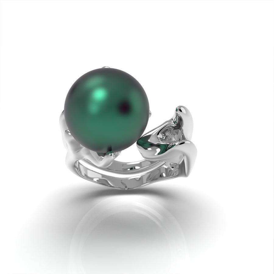 Radiozoa - designer ring with Tahiti sea pearl (AA ) - Au 585/1000 approx. 18.83 g 925/1000 ag approx. 15 g