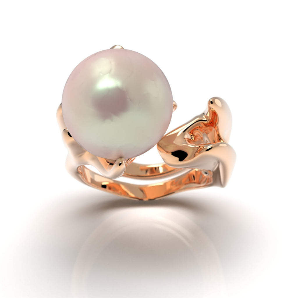 Radiozoa - designový prsten s mořskou perlou (AA ) - Au 585/1000 cca 18,83 g  925/1000 ag cca 15 g