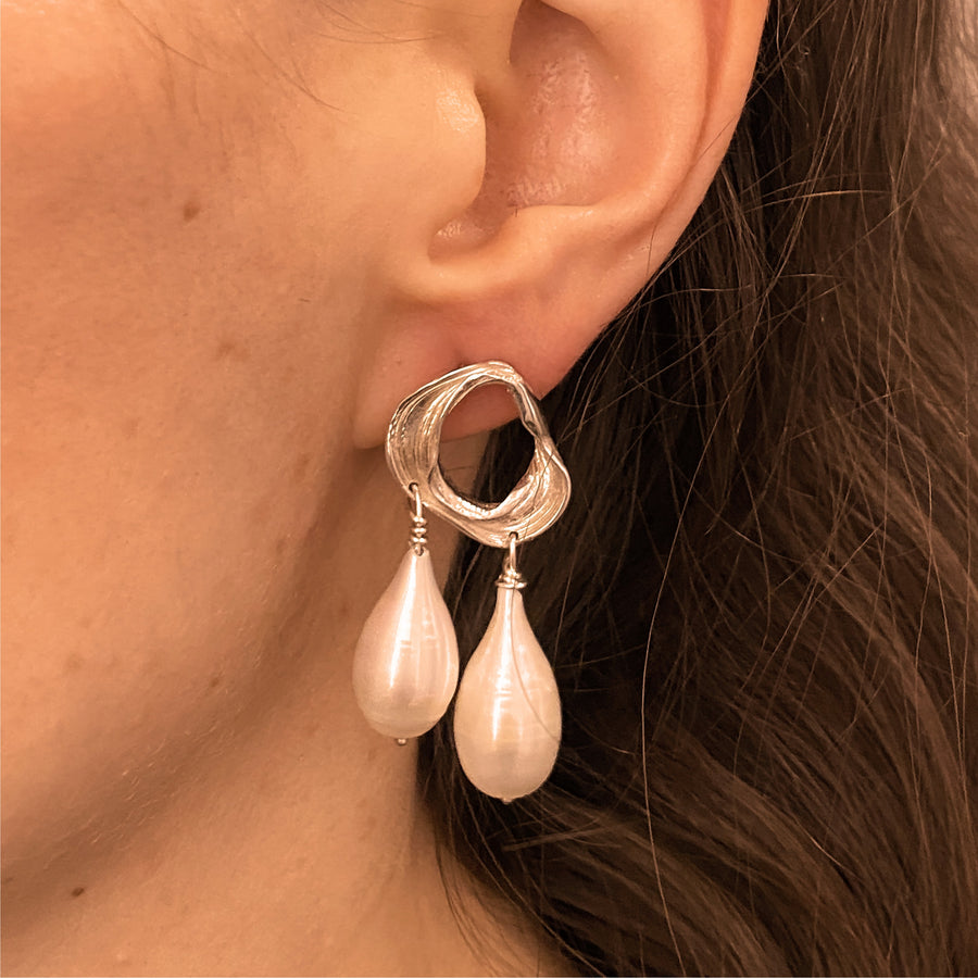 Flow - large earrings with river pearls - 925/1000 ag approx. 8 g