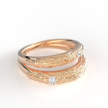 Dvojhvězda zlatý prsten s brilianty 0.10ct a 0,04ct ze 14kt au 15 g vyrobený na zakázku