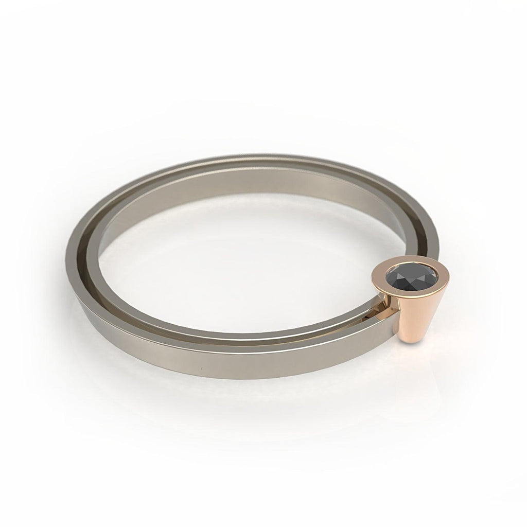 Love Bauhaus - v - designový zásnubní prsten s briliantem 14kt au 2, 4 g / černý diamant 0,10ct a 0,02ct briliant - antonielecher