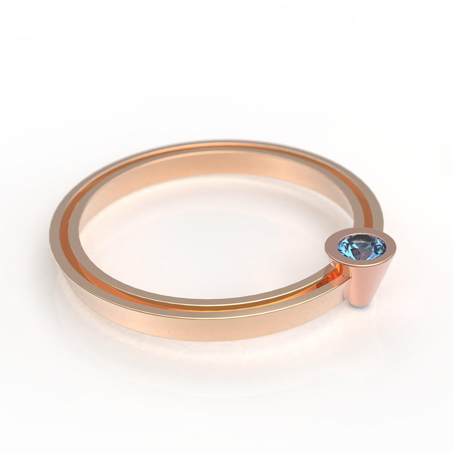 Love Bauhaus - v - designový zásnubní prsten se safírem a briliantem 14kt au 2, 4 g / modrý safír 0,10ct a 0,02ct briliant - antonielecher
