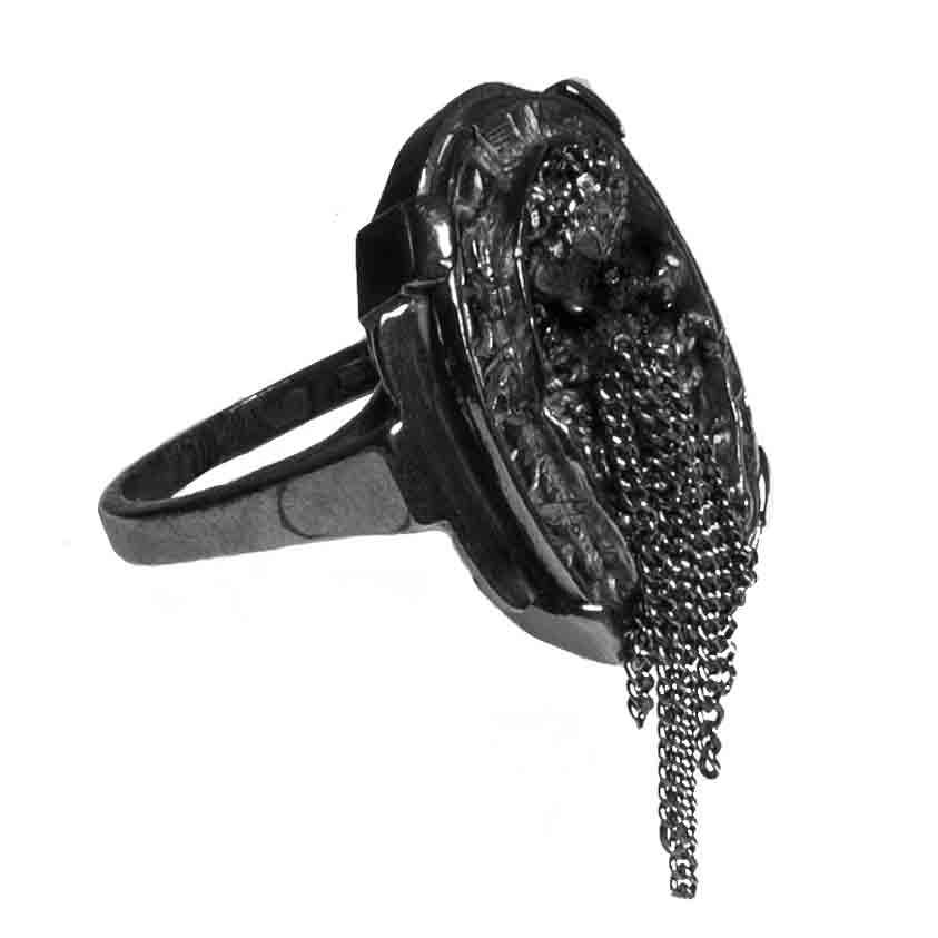 PRODÁNO Chain ring 01 - černý stříbrný prsten 925/1000 + pokovený rutheniem 5 g - antonielecher